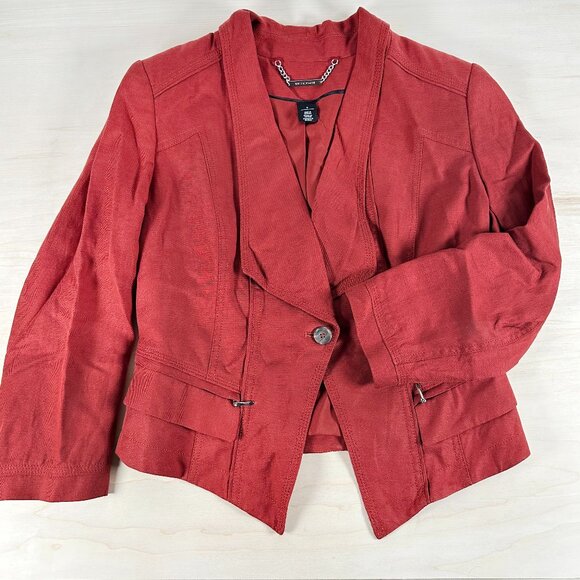 White House Black Market Linen Blend Blazer Rust Dark Orange Women's 6‎ - Picture 1 of 7